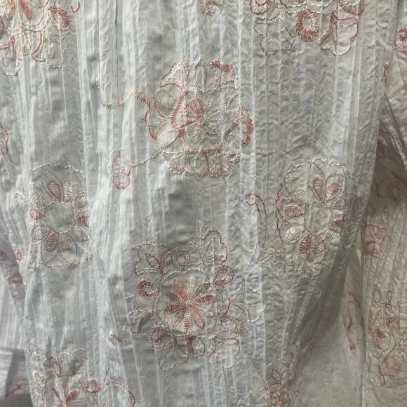 Fred David Womens L Blouse Floral Embroidered Button Front Crinkle Stretch Top - Picture 7 of 13